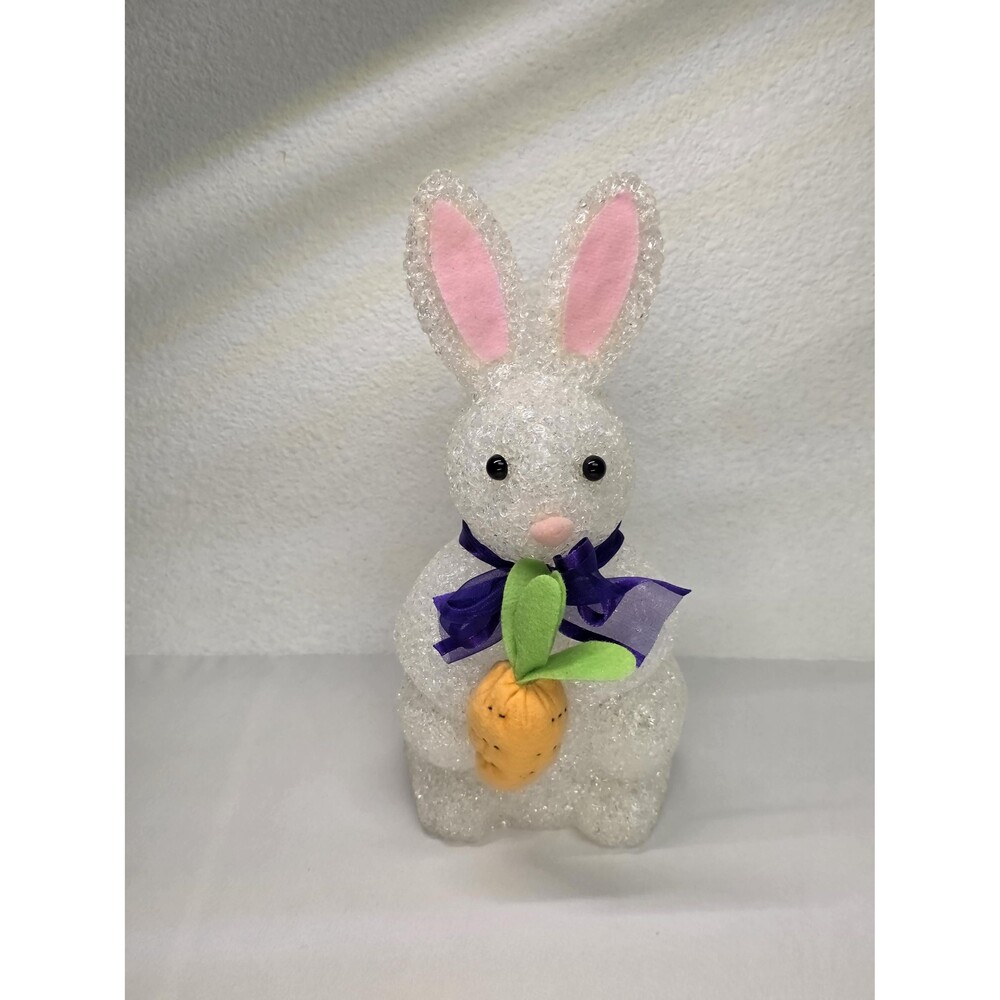 Vintage plastic popcorn rabbit lighted purple bow holding carrot Easter Figure